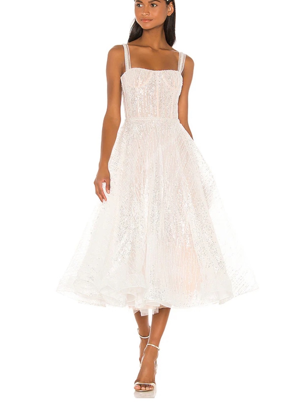 Bronx and Banco Ivory Sequin Midi Dress with Straps